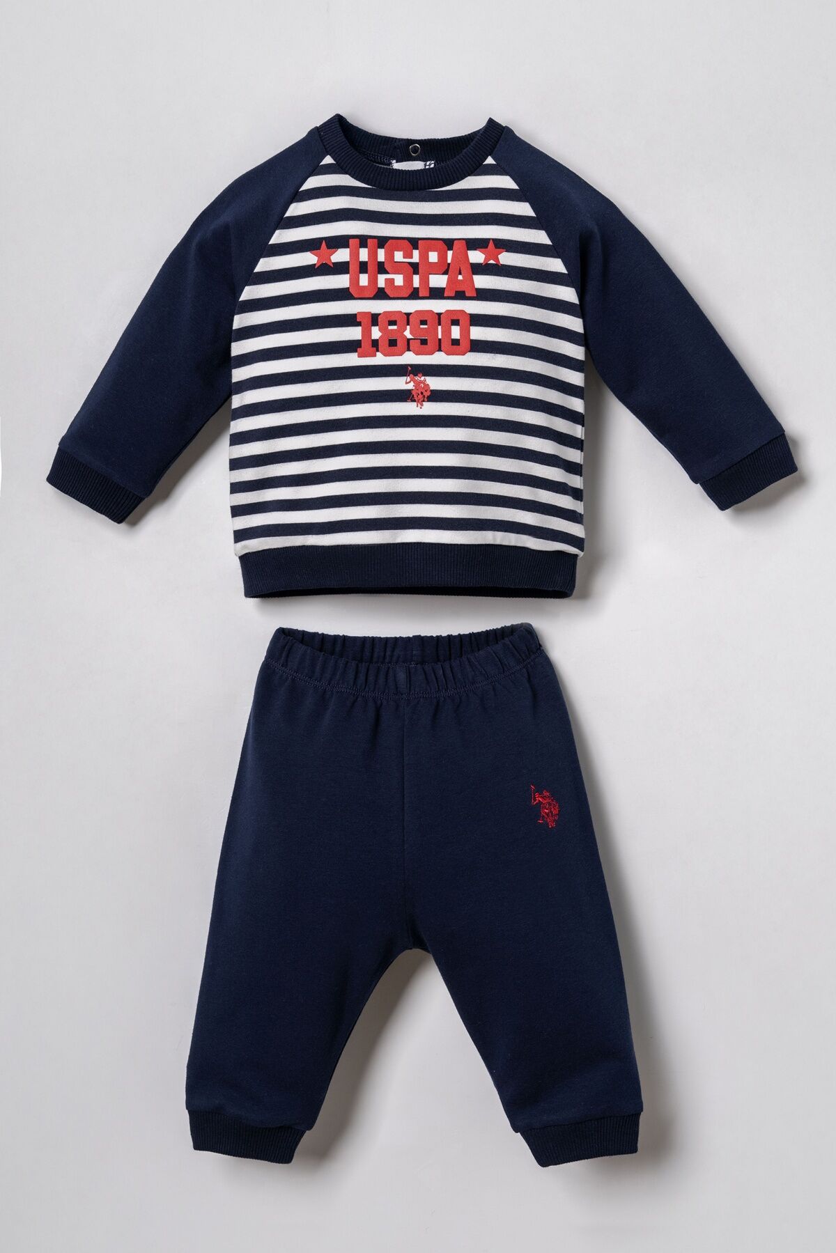 U.S POLO ASSN - U.S. Polo Assn. Erkek Bebek Stripes Lacivert Uzun Kol Pijama Takım USB3164-C-V1