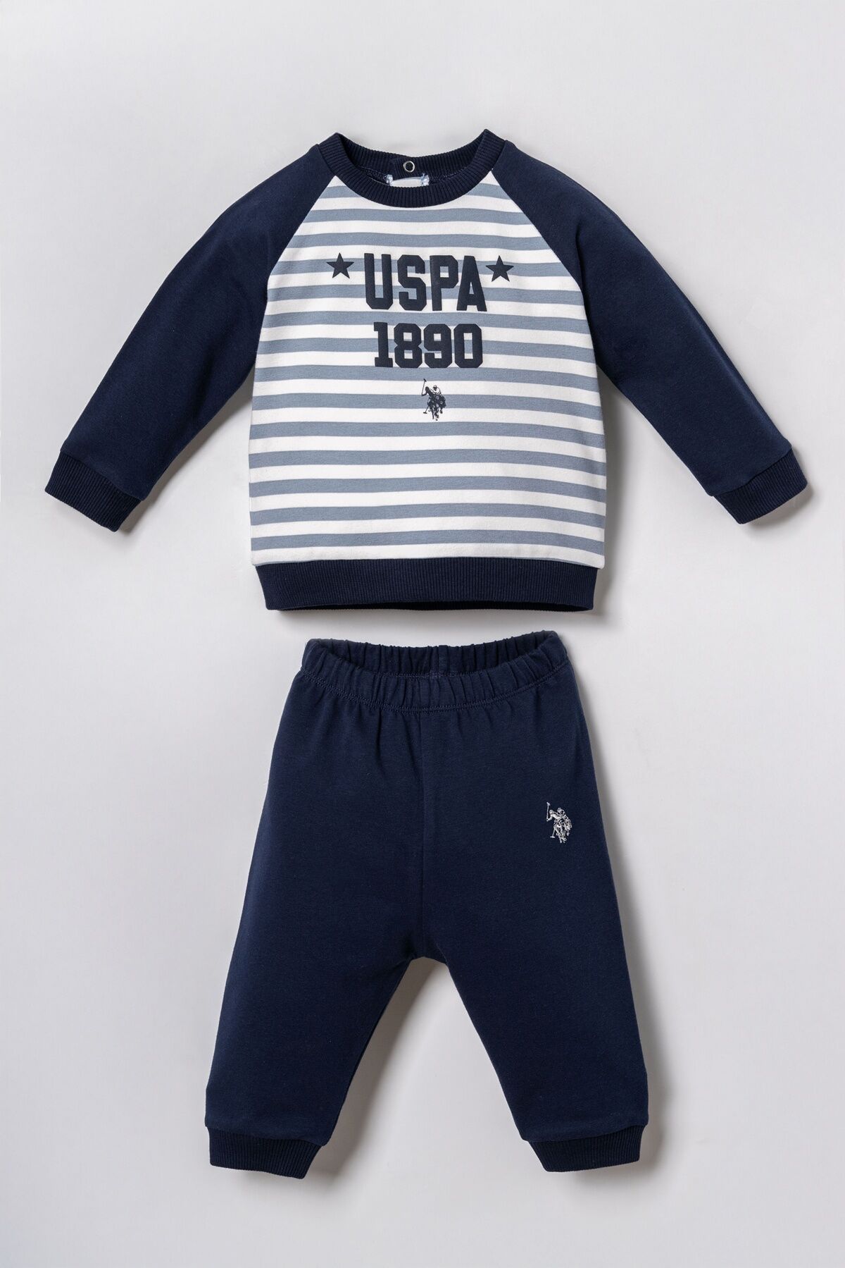 U.S POLO ASSN - U.S. Polo Assn. Erkek Bebek Stripes Yeşil Uzun Kol Pijama Takım USB3164-C-V2