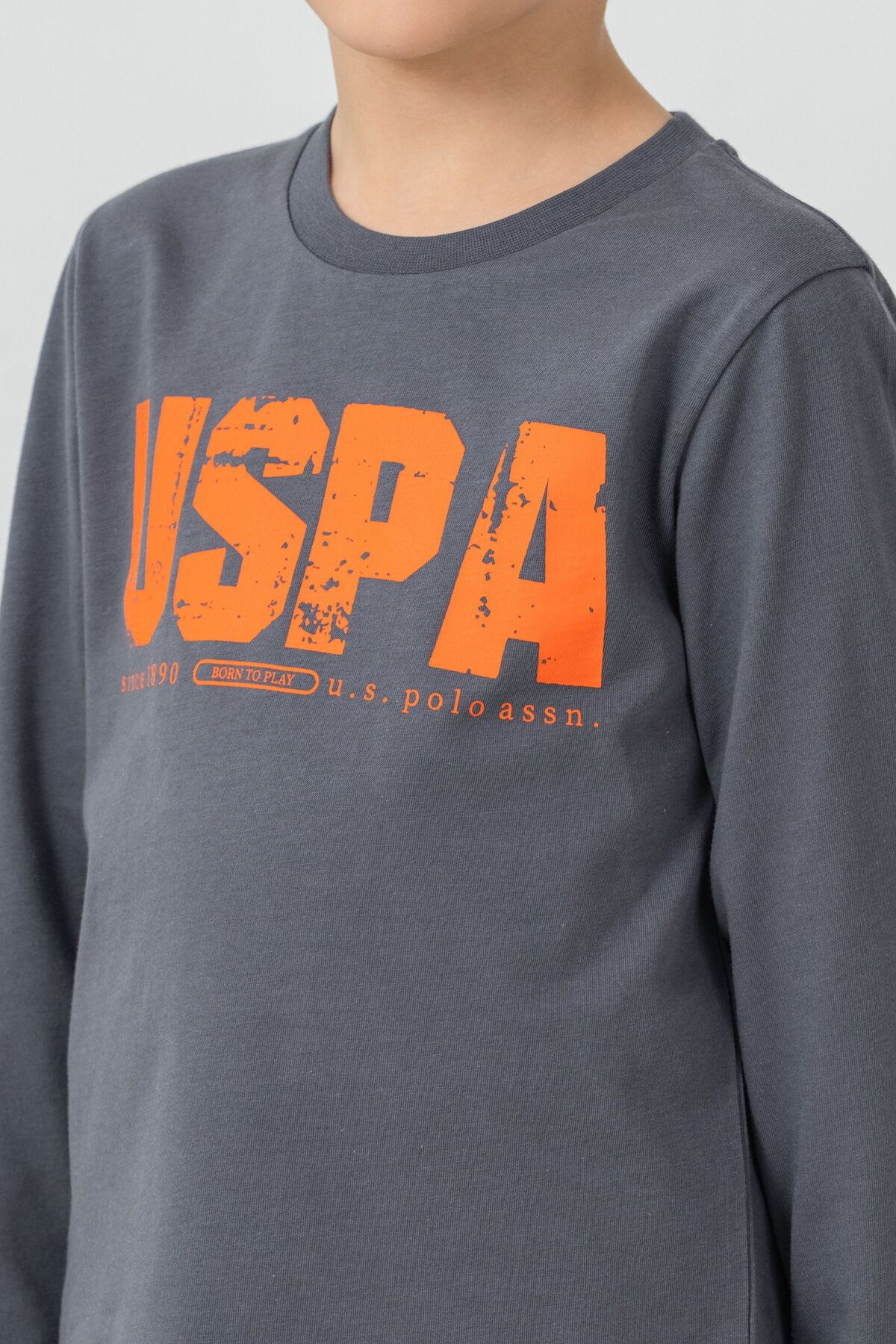 U.S POLO ASSN - U.S. Polo Assn. Erkek Çocuk Pijama Takımı Baskılı Antrasit Uzun Kol Pijama Takımı US2634-C-V2 (1)