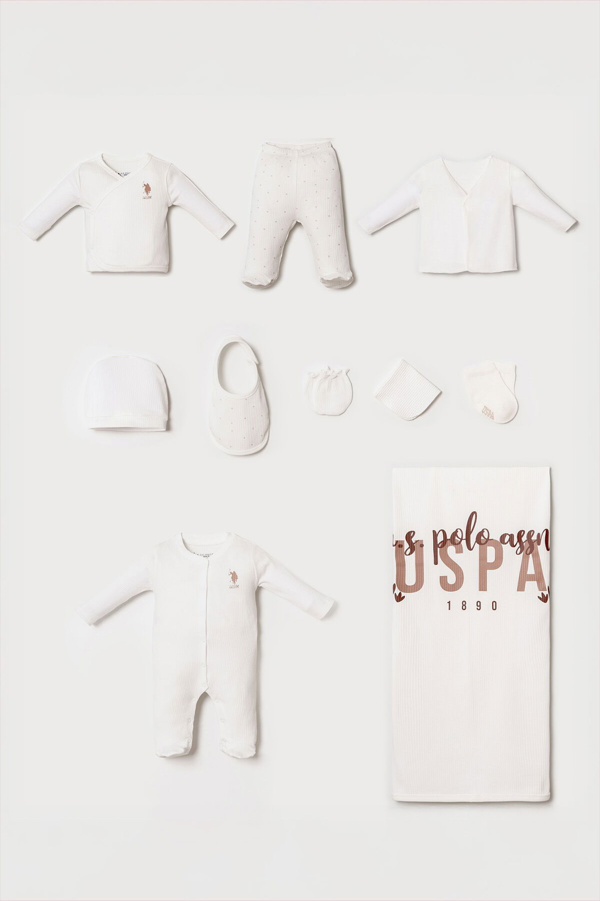 U.S. Polo Assn - U.S. Polo Assn. Kız Bebek Beyaz Hastane Çıkışı 10’Lu Set