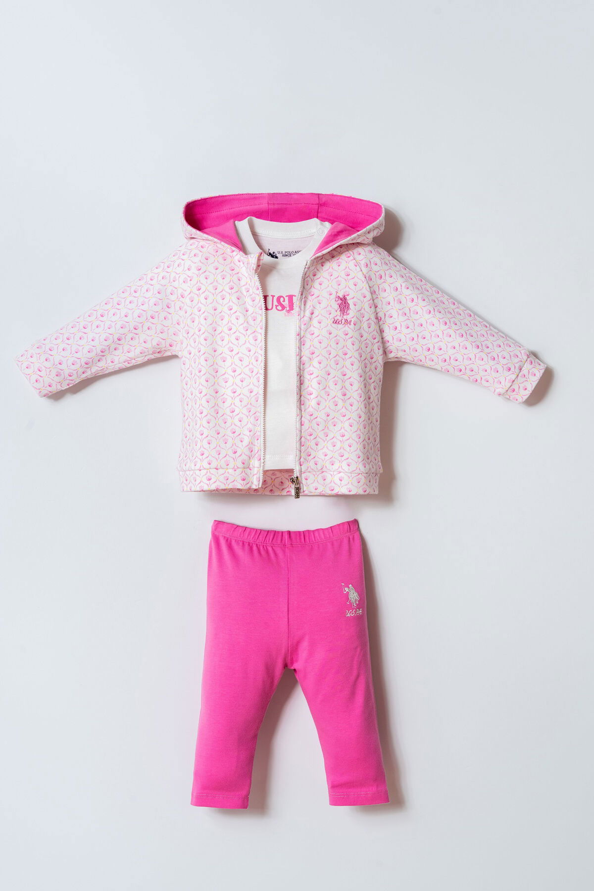 U.S. Polo Assn - U.S. Polo Assn. Kız Bebek Pembe 3'Lü Takım