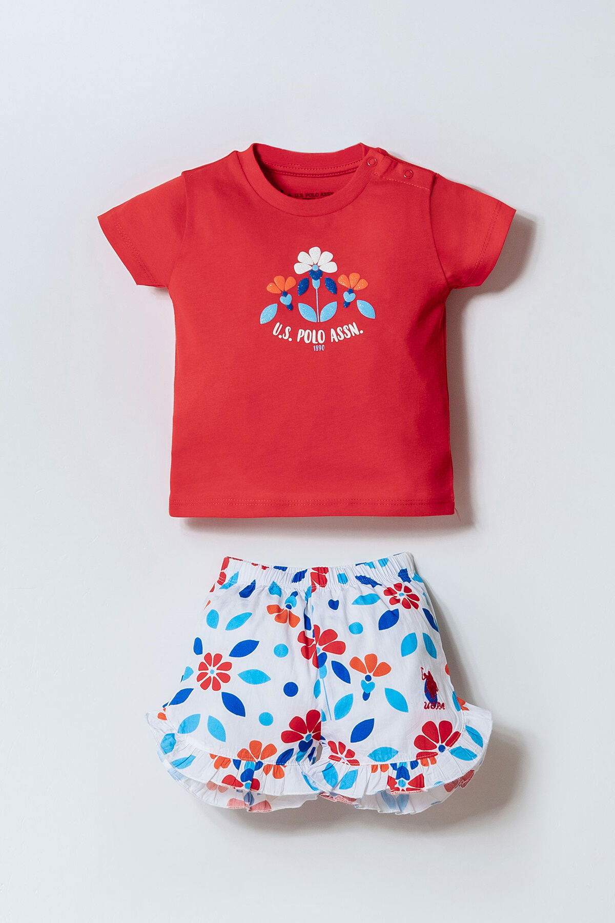 U.S. Polo Assn - U.S. Polo Assn. Kız Bebek Kırmızı Şort Takım