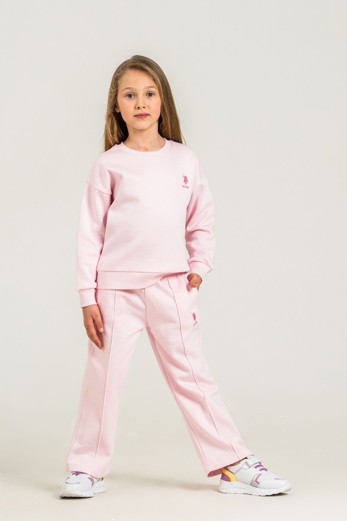 U.S POLO ASSN - U.S. Polo Assn. Kız Çocuk Baskılı Pembe Uzun Kol Eşofman Takımı US2707-C-V1