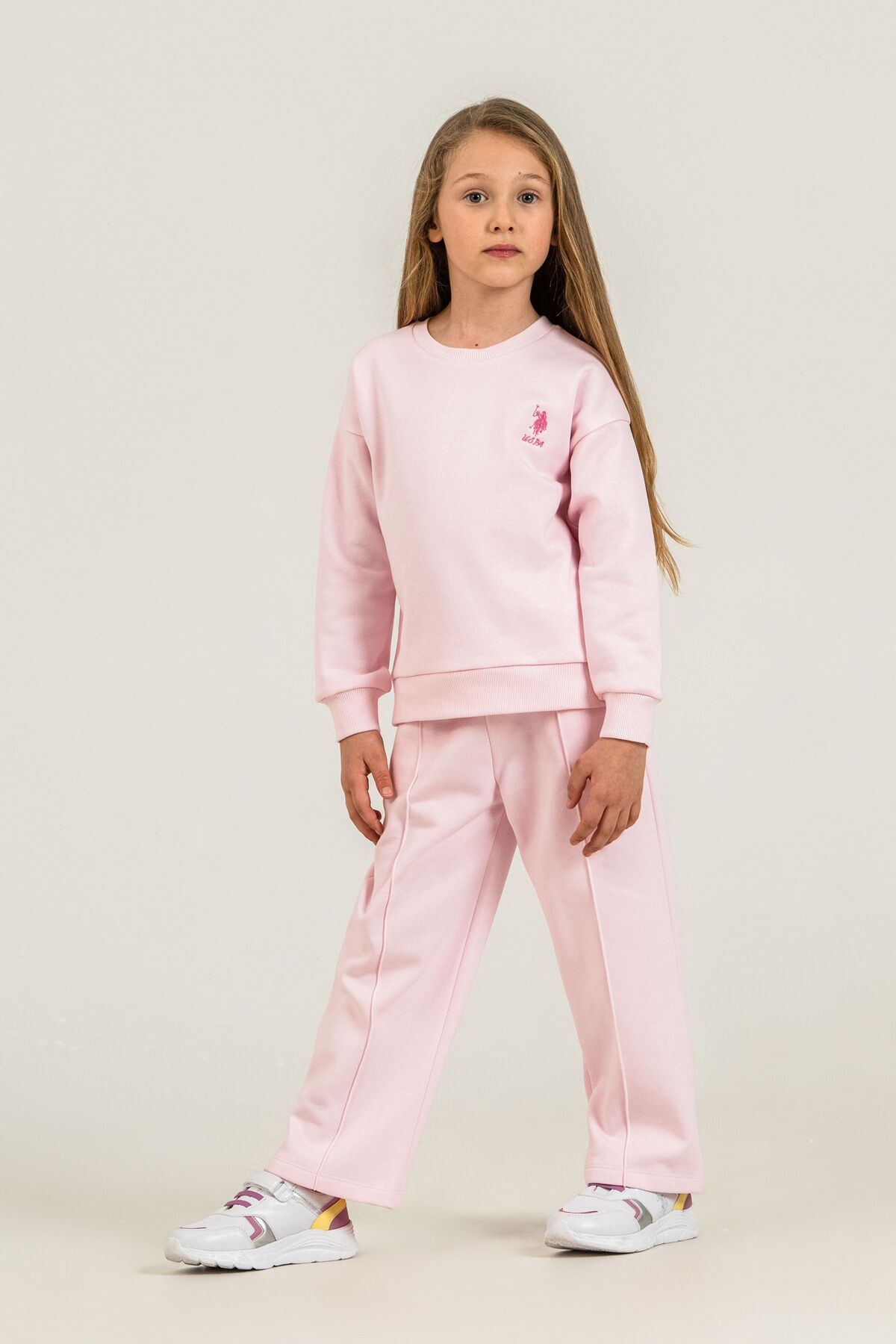 U.S POLO ASSN - U.S. Polo Assn. Kız Çocuk Baskılı Pembe Uzun Kol Eşofman Takımı US2707-C-V1 (1)