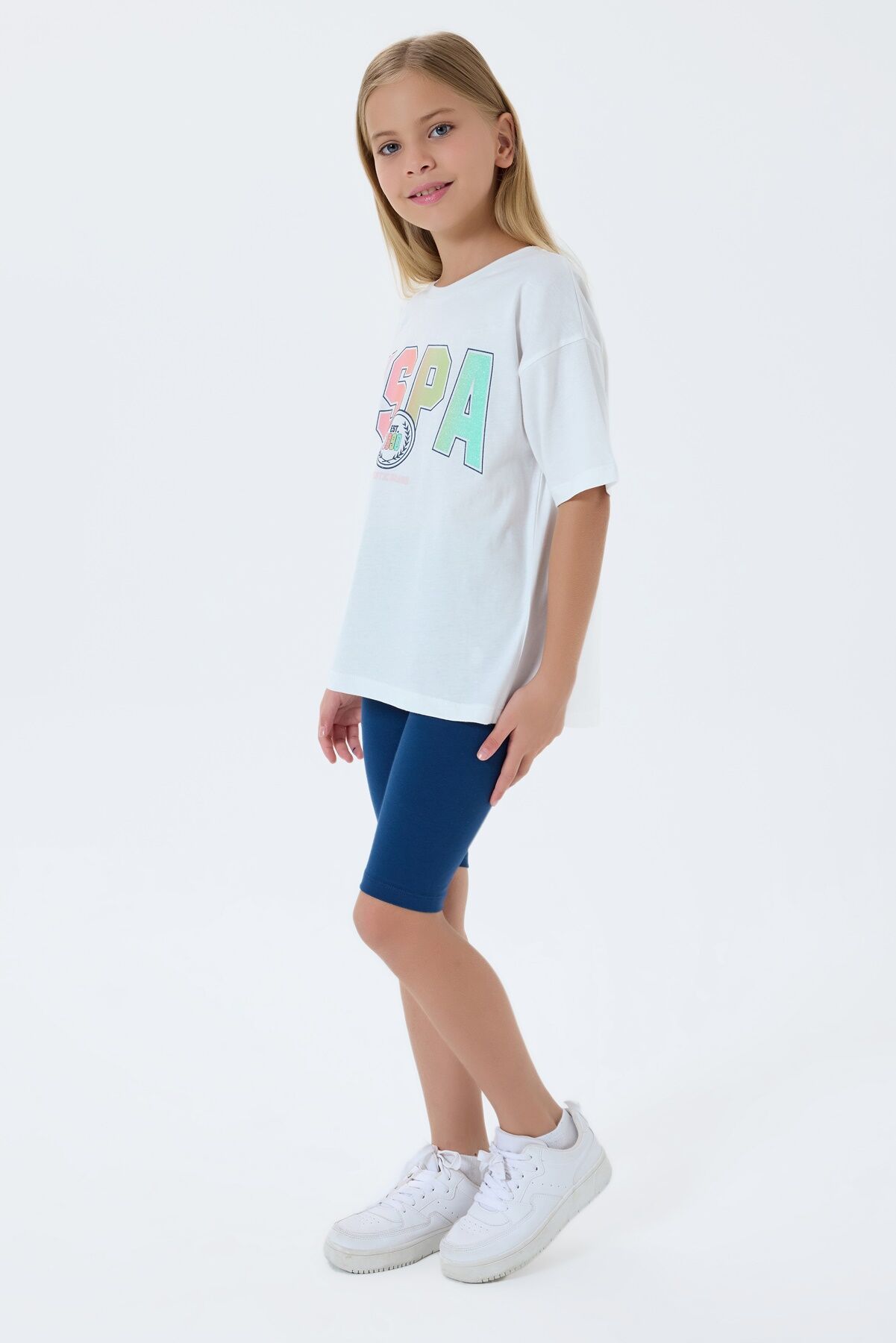 U.S. Polo Assn - U.S. Polo Assn. Kız Çocuk Beyaz Tayt Takım (1)