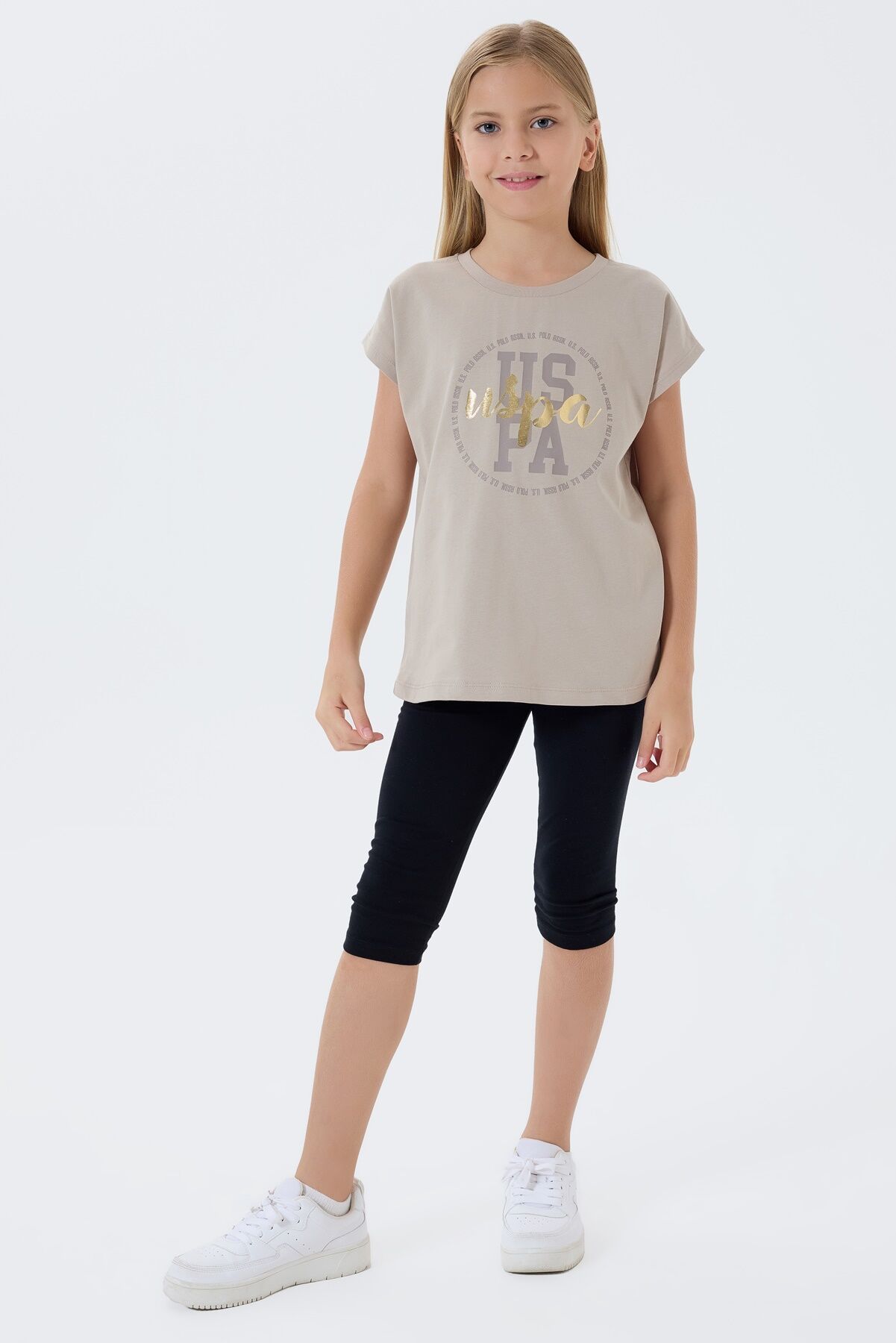 U.S. Polo Assn - U.S. Polo Assn. Kız Çocuk Kahverengi Tayt Takım (1)