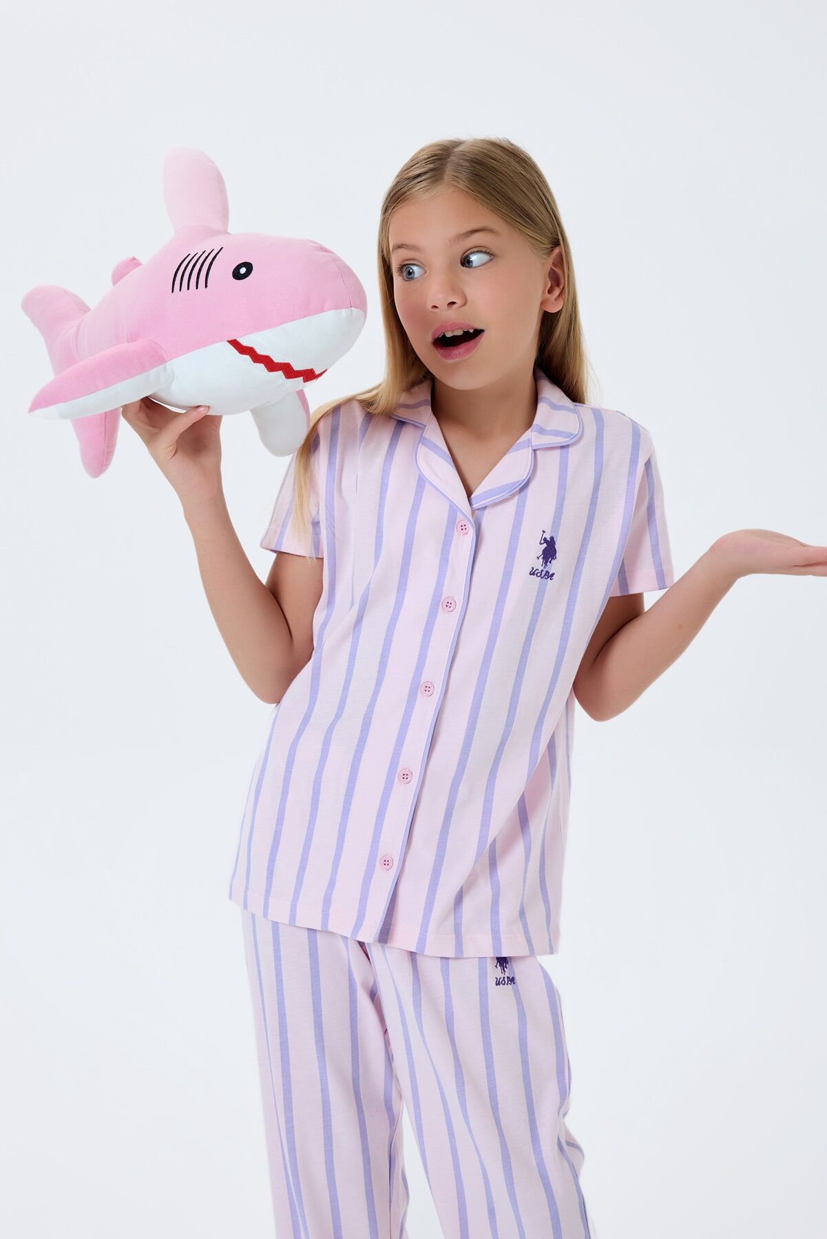 U.S. Polo Assn - U.S. Polo Assn. Kız Çocuk Mor Gömlek Pijama (1)