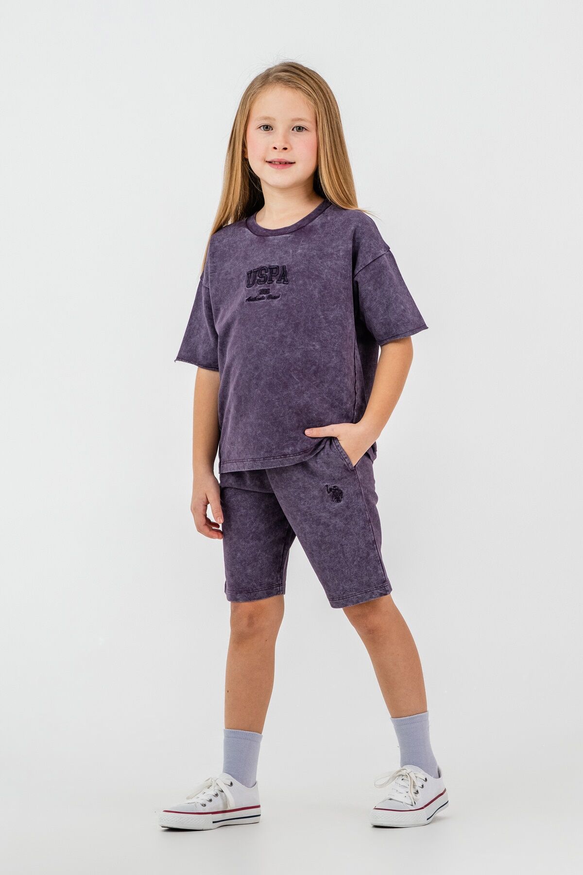 U.S. Polo Assn - U.S Polo Assn. Kız Çocuk Mor Bermuda Takım