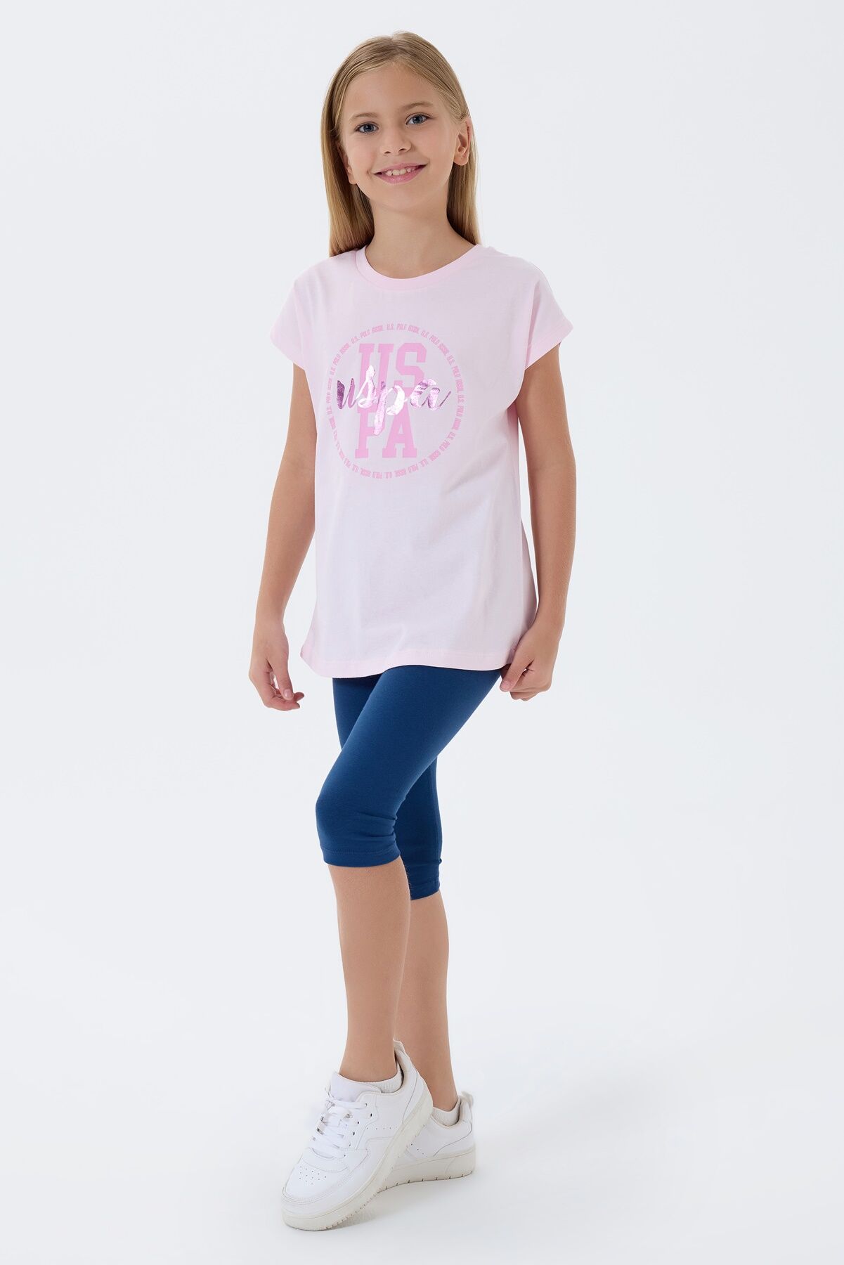 U.S. Polo Assn - U.S. Polo Assn. Kız Çocuk Pembe Tayt Takım (1)