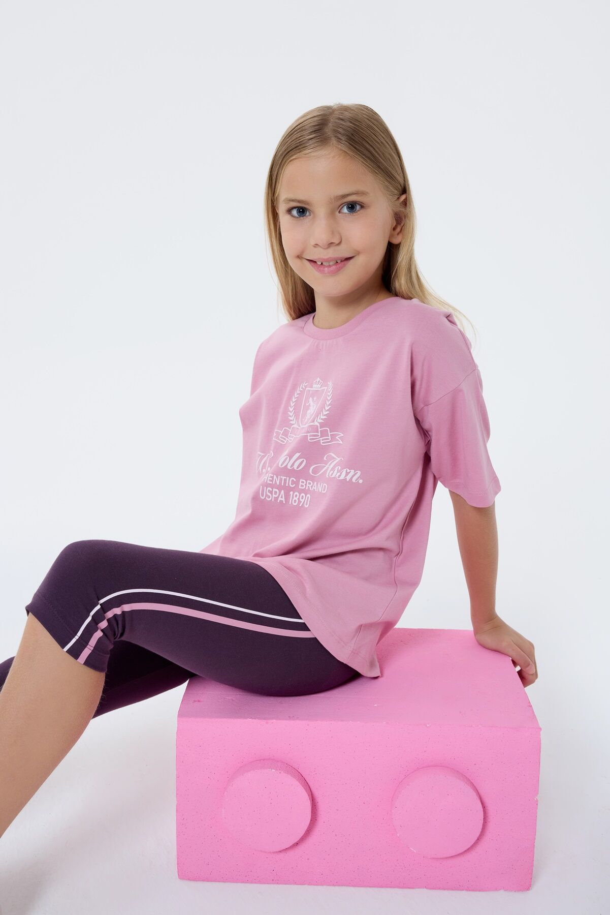 U.S. Polo Assn - U.S. Polo Assn. Kız Çocuk Pembe Tayt Takım