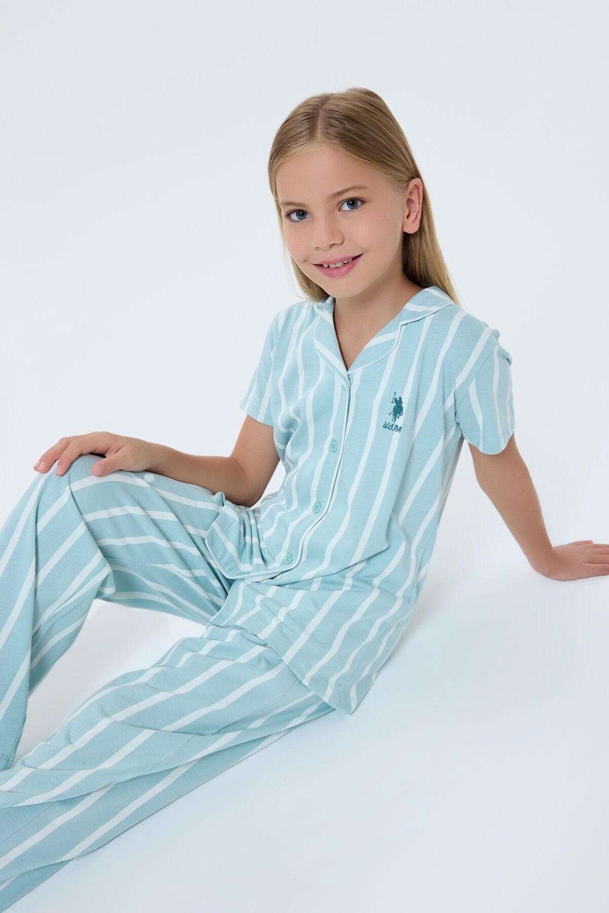 U.S. Polo Assn - U.S. Polo Assn. Kız Çocuk Yeşil Gömlek Pijama Takım