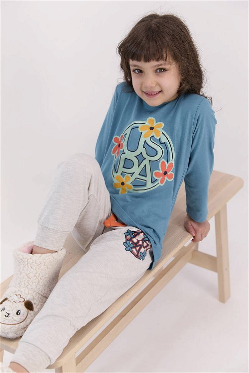 U.S. Polo Assn Koyu Petrol Mavisi Kız Çocuk Pijama Takımı