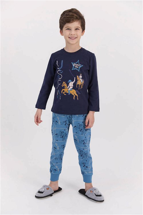 U.S. Polo Assn Lacivert Erkek Çocuk Ribanalı Pijama Takımı
