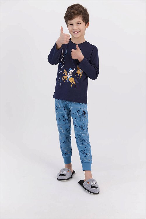U.S. Polo Assn Lacivert Erkek Çocuk Ribanalı Pijama Takımı