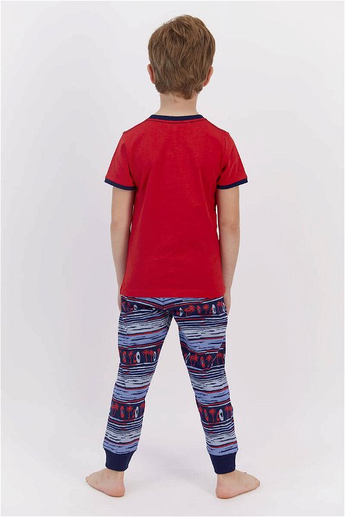 U.S. Polo Assn Lisanslı Skate Kırmızı Lacivert Genç Erkek Kısa Kol Pijama Takımı