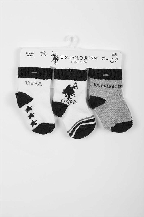 U.S. Polo Assn Lisanslı Beyaz Bebek 3'lü Çorap Takım