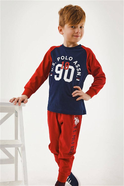 U.S. Polo Assn Lisanslı Bordo Erkek Çocuk Uzun Kol Pijama Takım