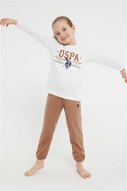 U.S. Polo Assn Lisanslı Classic Krem Kız Çocuk Uzun Kol Pijama Takım