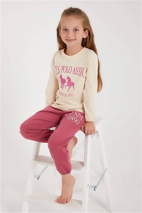 U.S. Polo Assn Lisanslı Fildişi Kız Çocuk Uzun Kol Pijama Takım