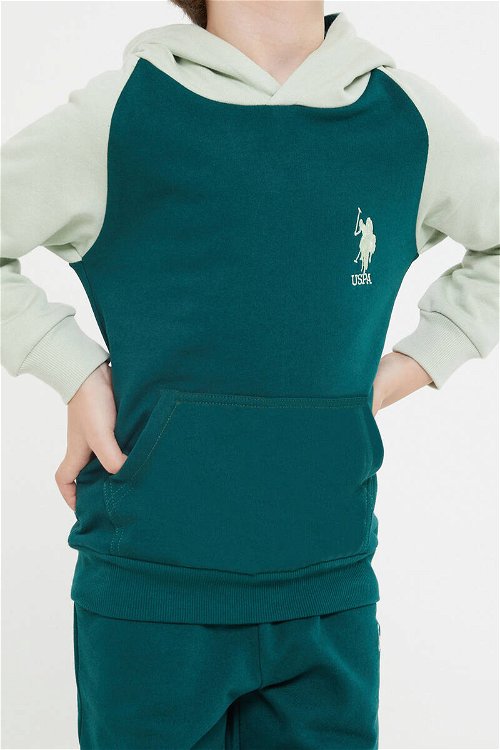 U.S. Polo Assn Lisanslı Koyu Yeşil Erkek Çocuk Kanguru Cepli Eşofman Takım