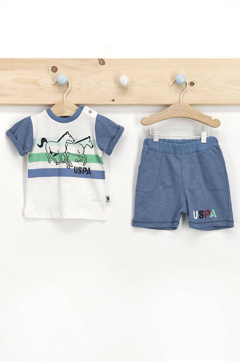 U.S. Polo Assn - U.S. Polo Assn Lisanslı Krem Erkek Bebek T-Shirt Takım