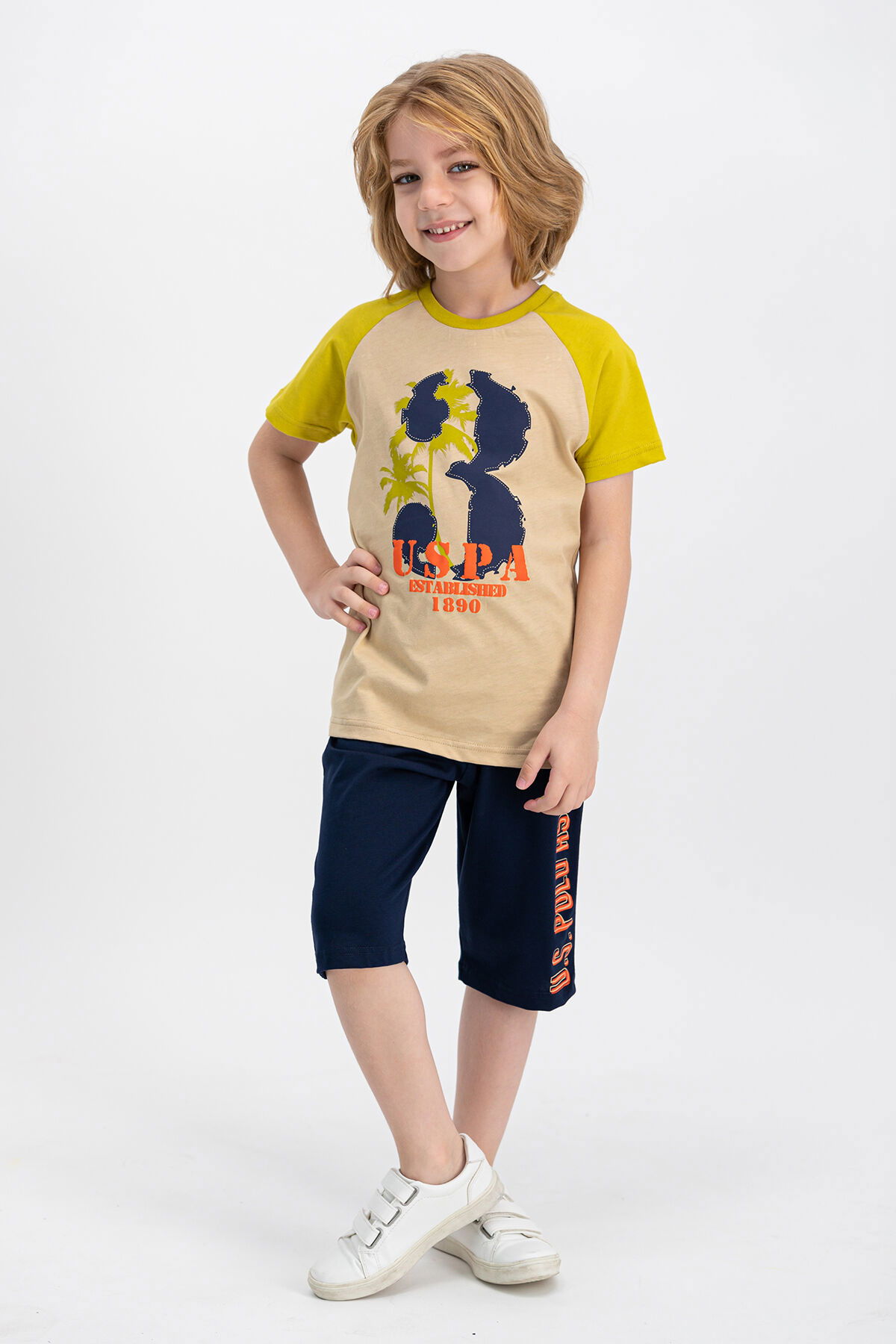 U.S. Polo Assn - U.S. Polo Assn Kids Erkek Çocuk Sarı Kapri Takım