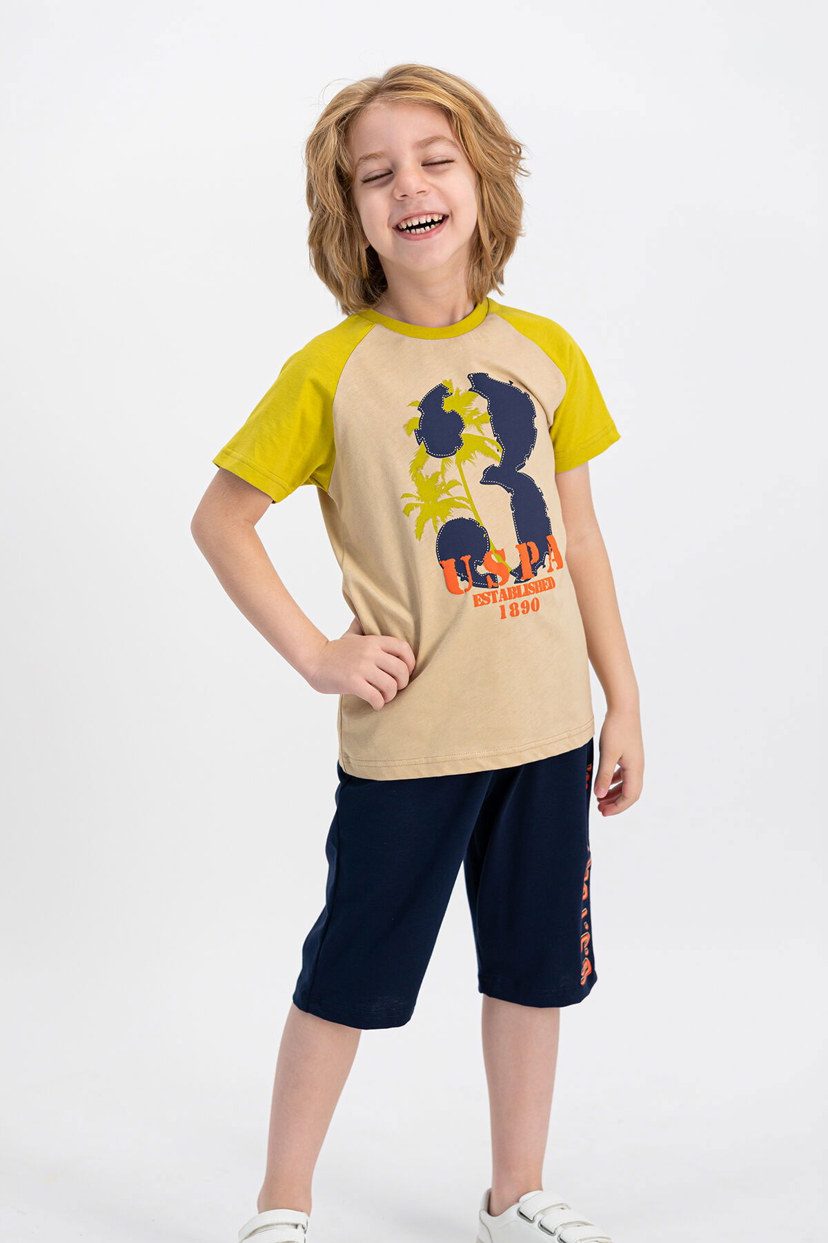 U.S. Polo Assn - U.S. Polo Assn Kids Erkek Çocuk Sarı Kapri Takım (1)