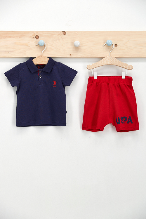 U.S. Polo Assn Lisanslı Lacivert Erkek Bebek Dik Yaka T-Shirt Takım