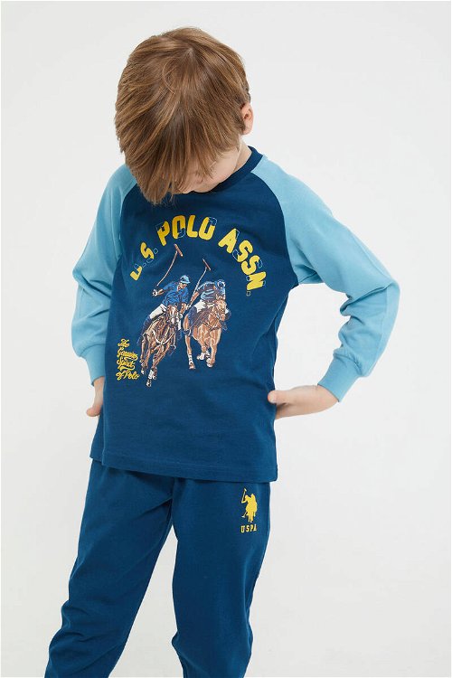 U.S. Polo Assn Lisanslı Lacivert Erkek Çocuk Ribanalı Uzun Kol Pijama Takım