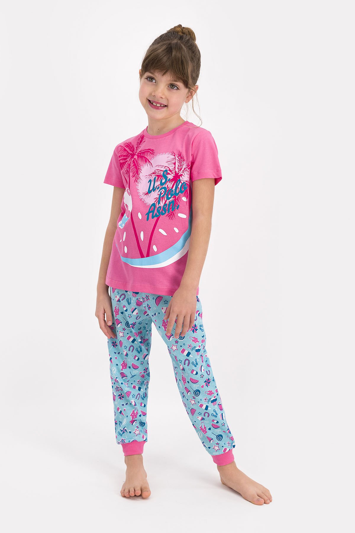 U.S. Polo Assn Lisanslı Pembe Kız Çocuk Kısa Kol Pijama Takımı