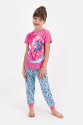 U.S. Polo Assn Lisanslı Pembe Kız Çocuk Kısa Kol Pijama Takımı - Thumbnail