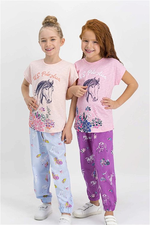 U.S. Polo Assn Lisanslı Somon Kısa Kollu Kız Çocuk Pijama Takımı