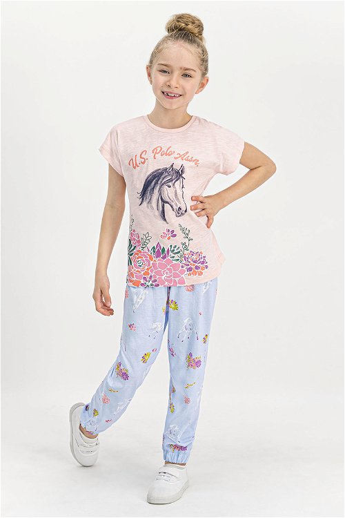 U.S. Polo Assn Lisanslı Somon Kısa Kollu Kız Çocuk Pijama Takımı