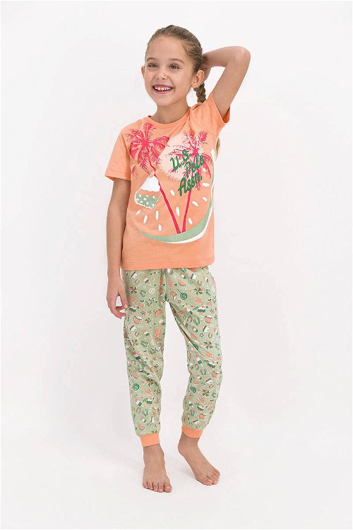 U.S. Polo Assn Lisanslı Somon Kız Çocuk Kısa Kol Pijama Takımı