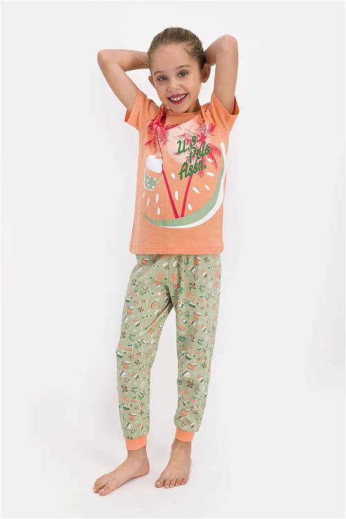 U.S. Polo Assn Lisanslı Somon Kız Çocuk Kısa Kol Pijama Takımı