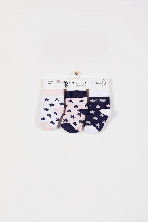 U.S. Polo Assn Lisanslı Star Lacivert Kız Bebek 3'lü Çorap Takım