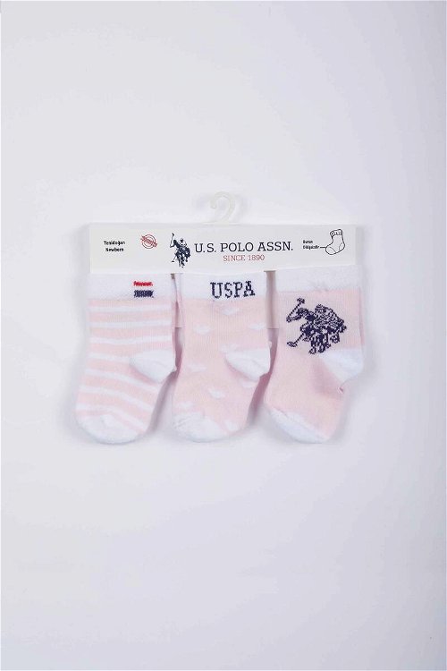 U.S. Polo Assn Lisanslı Striped Açık Pembe Kız Bebek Çorap