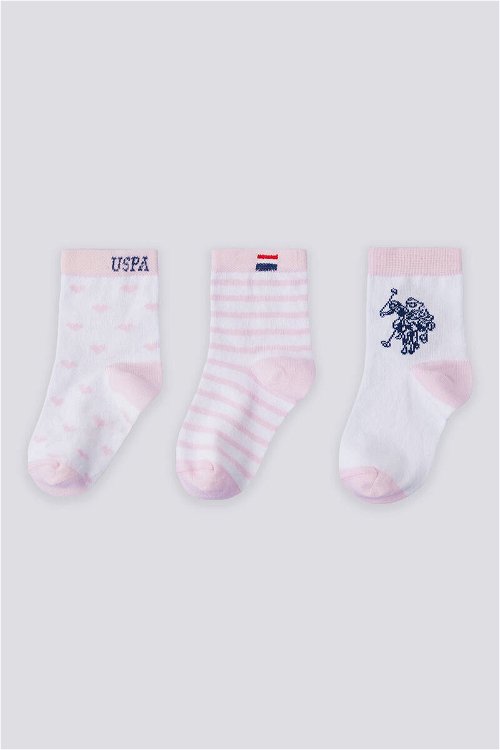 U.S. Polo Assn Lisanslı Striped Beyaz Kız Bebek Çorap