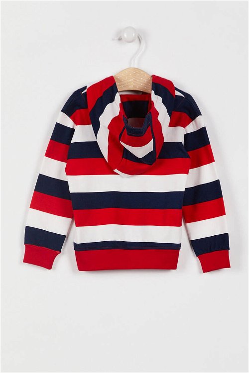 U.S. Polo Assn Lisanslı Striped Krem Erkek Bebek Kapüşonlu Hırka