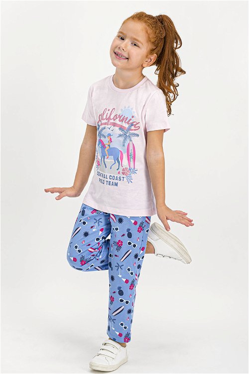 U.S. Polo Assn Lisanslı Toz Pembe Kısa Kollu Kız Çocuk Pijama Takımı