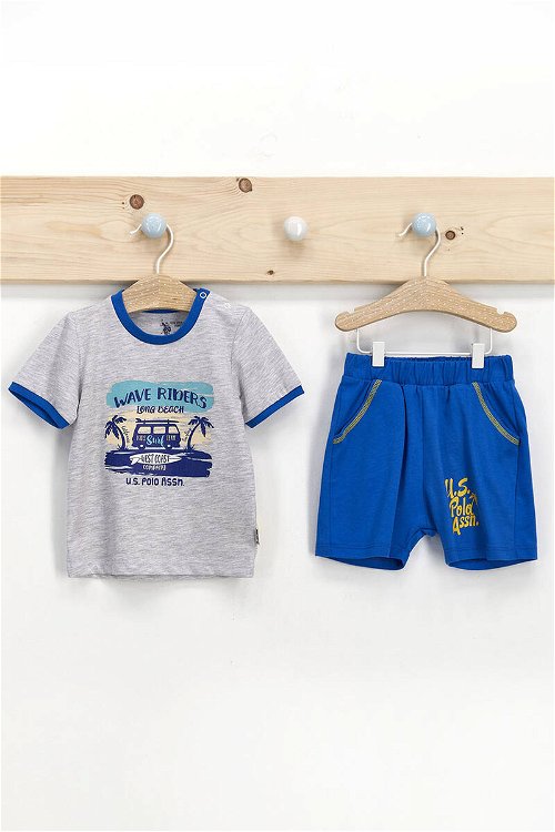 U.S. Polo Assn Lisanslı Wave Riders Karmelanj Cobalt Mavi Erkek Bebek T-Shirt Takım