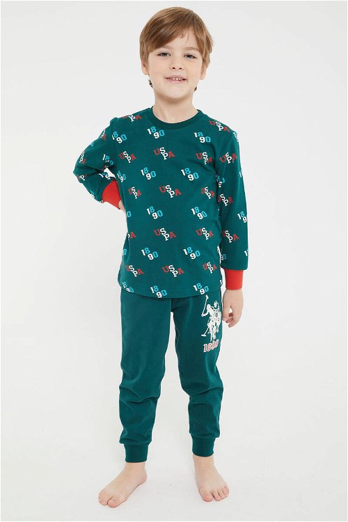 U.S. Polo Assn Lisanslı Yeşil Erkek Çocuk Uzun Kol Pijama Takım