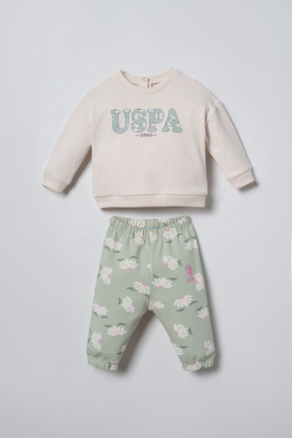 U.S POLO ASSN - U.S. Polo Assn. Nakışlı Kız Bebek Beyaz Uzun Kol Pijama Takım USB3257-C-V1
