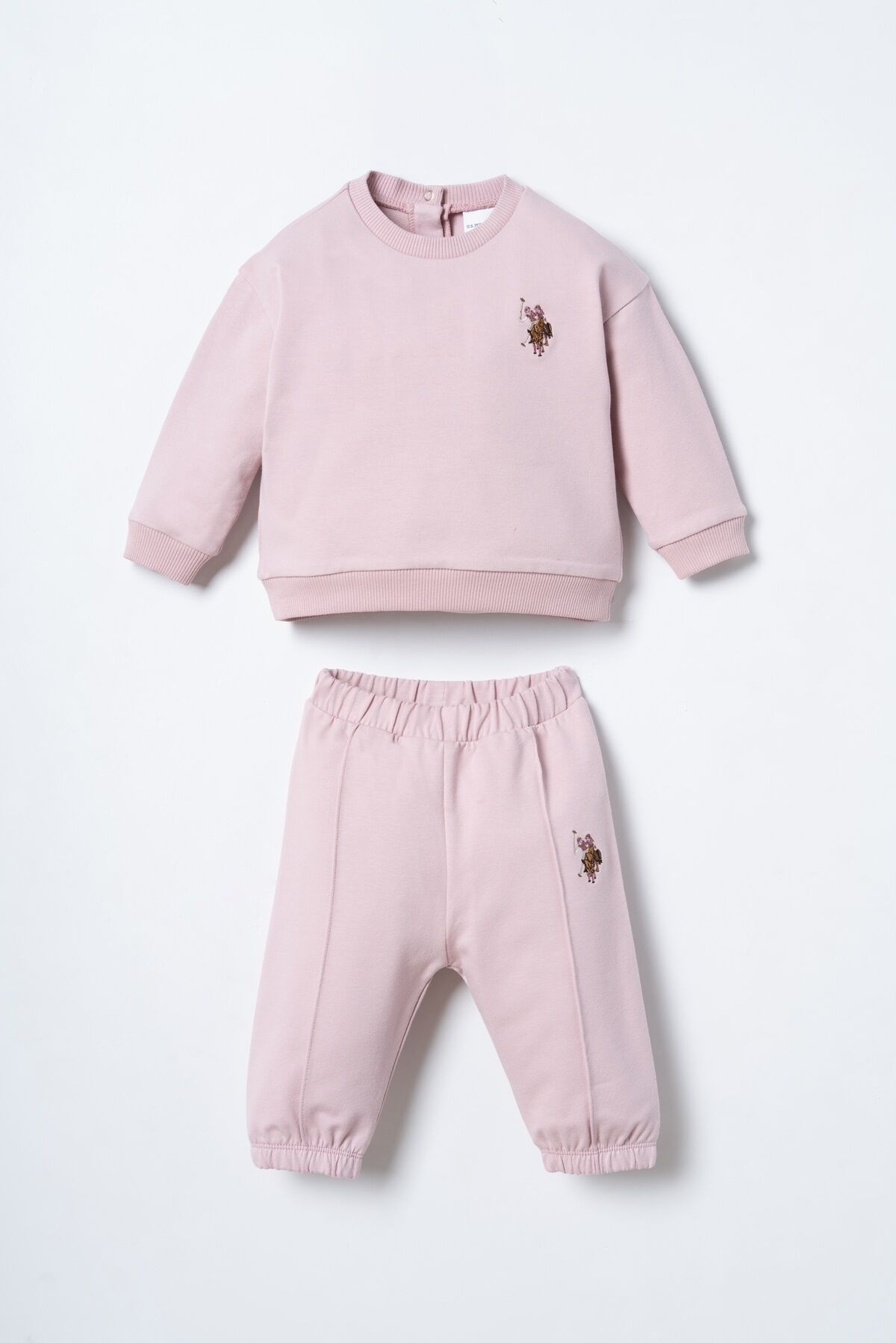 U.S POLO ASSN - U.S. Polo Assn. Nakışlı Kız Bebek Pembe Uzun Kol Pijama Takım USB3245-C-V3