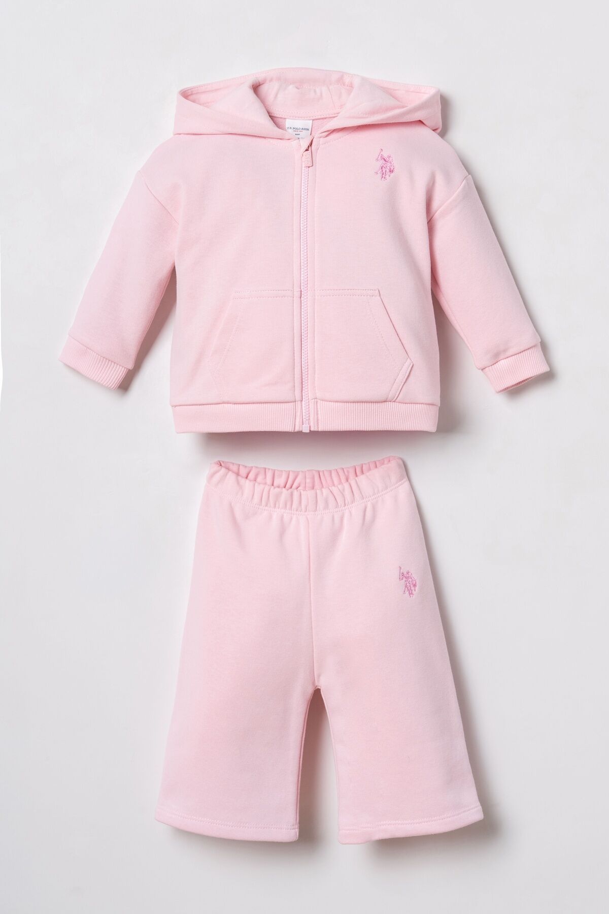 U.S POLO ASSN - U.S. Polo Assn. Nakışlı Kız Bebek Pembe Uzun Kol Pijama Takım USB3246-C-V2