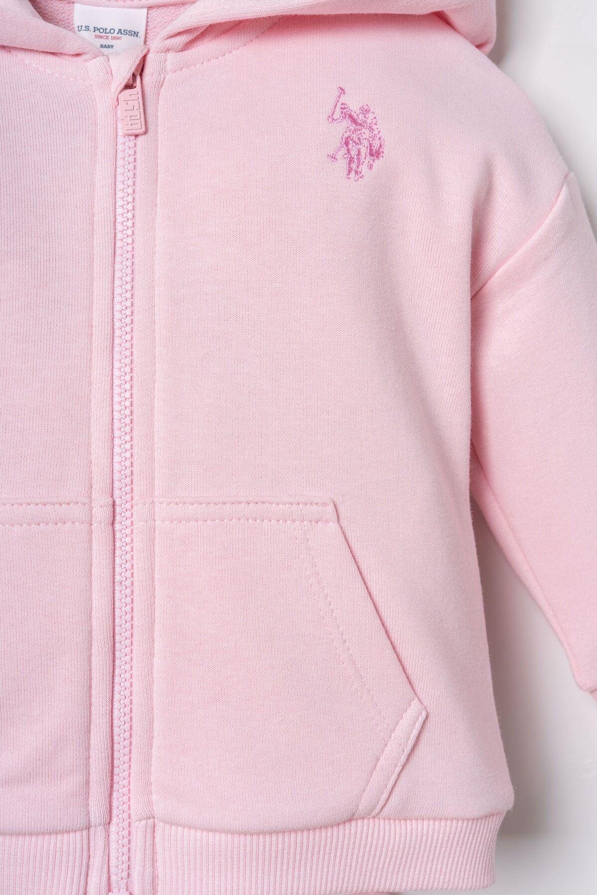 U.S POLO ASSN - U.S. Polo Assn. Nakışlı Kız Bebek Pembe Uzun Kol Pijama Takım USB3246-C-V2 (1)
