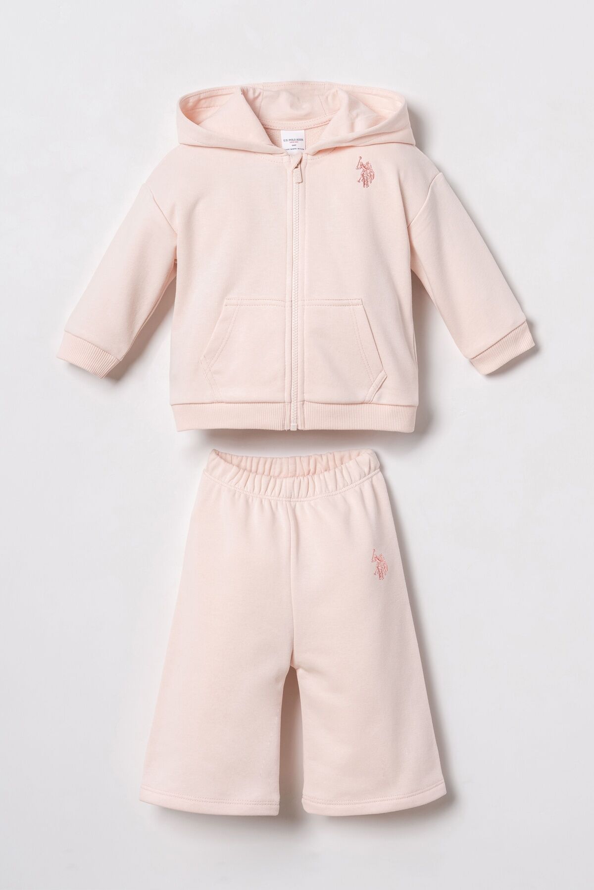 U.S POLO ASSN - U.S. Polo Assn. Nakışlı Kız Bebek Pembe Uzun Kol Pijama Takım USB3246-C-V3