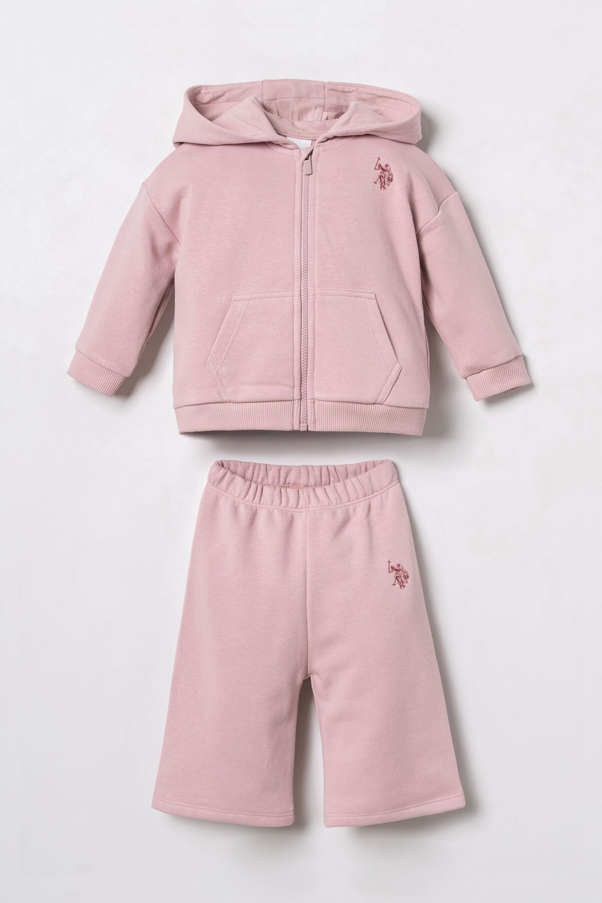 U.S POLO ASSN - U.S. Polo Assn. Nakışlı Kız Bebek Pembe Uzun Kol Pijama Takım USB3246-C-V4