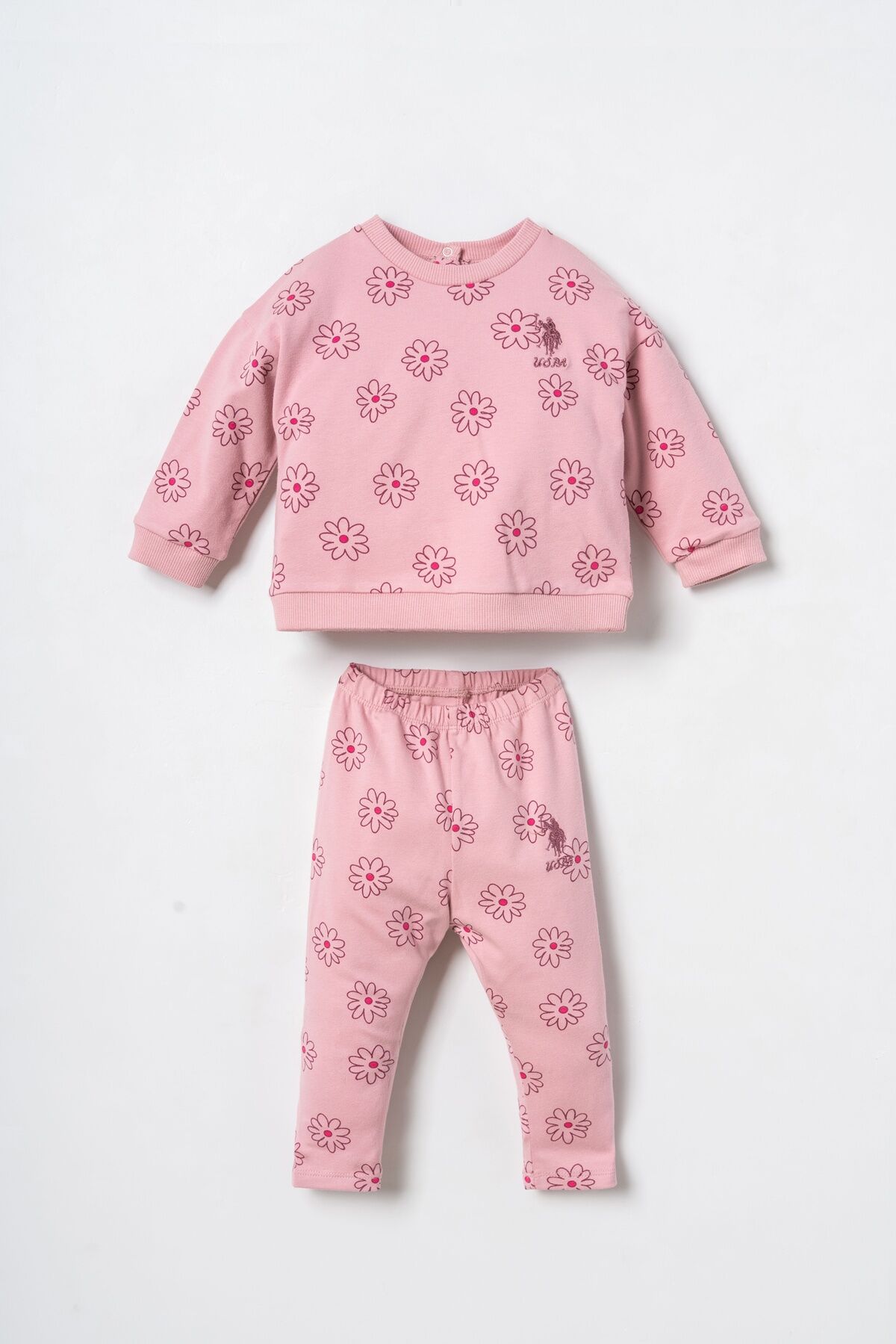 U.S POLO ASSN - U.S. Polo Assn. Nakışlı Kız Bebek Pembe Uzun Kol Pijama Takım USB3247-C-V1