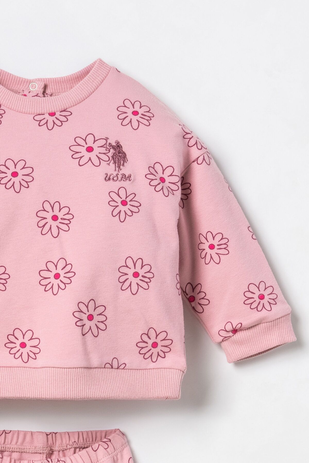 U.S POLO ASSN - U.S. Polo Assn. Nakışlı Kız Bebek Pembe Uzun Kol Pijama Takım USB3247-C-V1 (1)